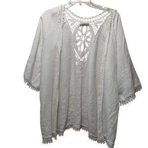 Valentina Naldi Eyelet Trim 100 % Linen Cardigan Size L (OS)